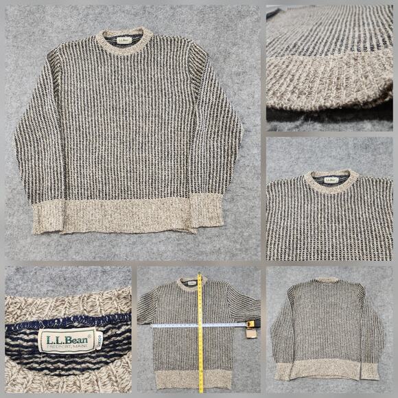 VTG LL Bean Mens L Large Birdseye Nordic Wool Knit Pullover Crewneck Sweater - Picture 1 of 9